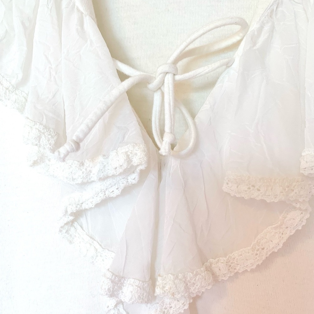 Language Los Angeles White‎ Ruffled Notched Collar Blouse - Picture 8 of 10